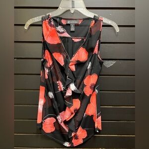 INC Floral Ruffle Sleeveless Sheer Blouse Size XS